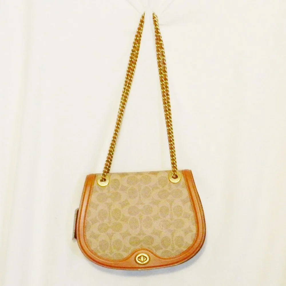 COACH $395 75577 Reversible Parker Saddle Bag In Signature Canvas Tan/Rust/Brass